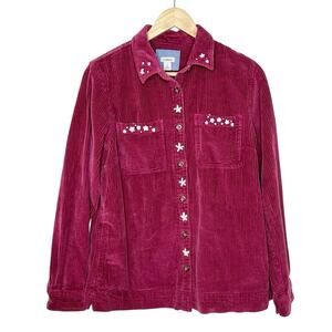 LL Bean Womens Corduroy Shirt Jacket Size Small Embroidered Shacket Chore Work